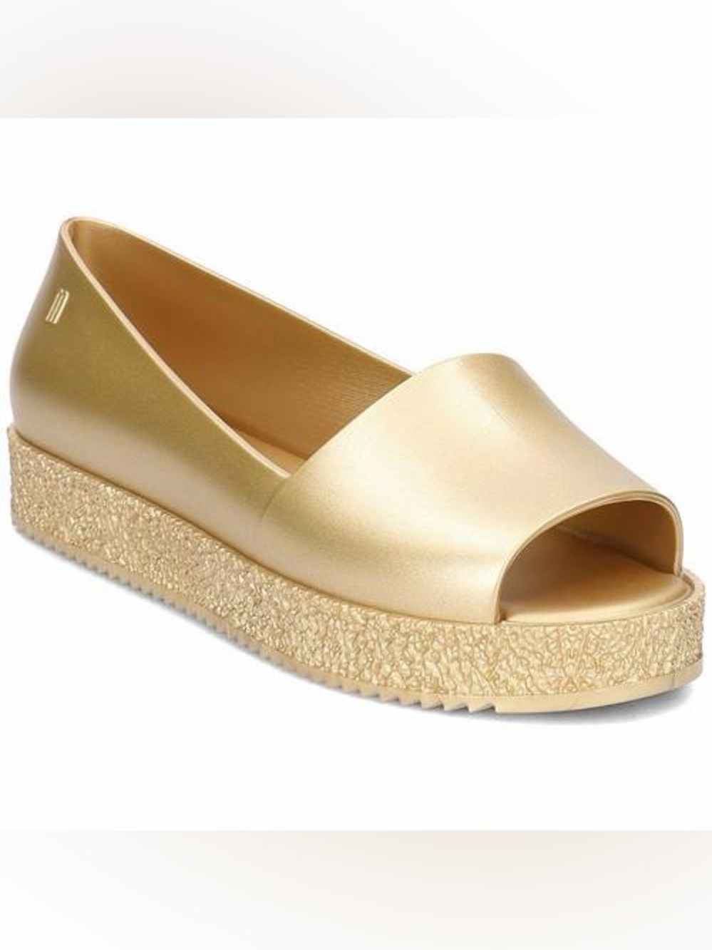 Womens Melissa Puzzle AD Slip On Gold Peep Toe Platform Rubber Shoes Summer sz 5